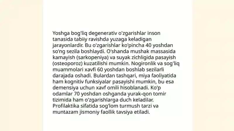 Organizmdagi keksayish davriga xos o'zgarishlar 3