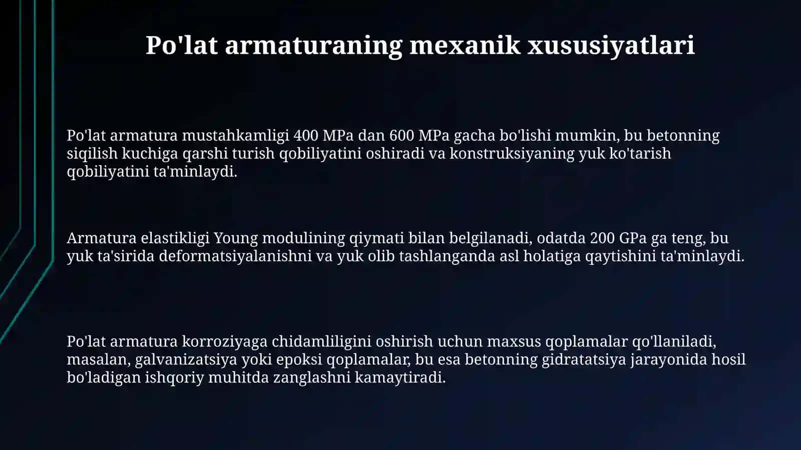 Po‘lat armaturalarning mexanik xossalarivaqo‘llanilishi 3