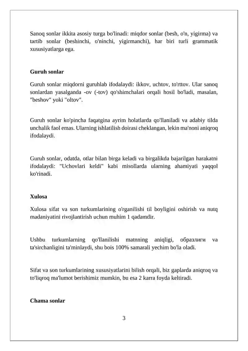 Sifat va son soʻz turkumlari sifatida 3