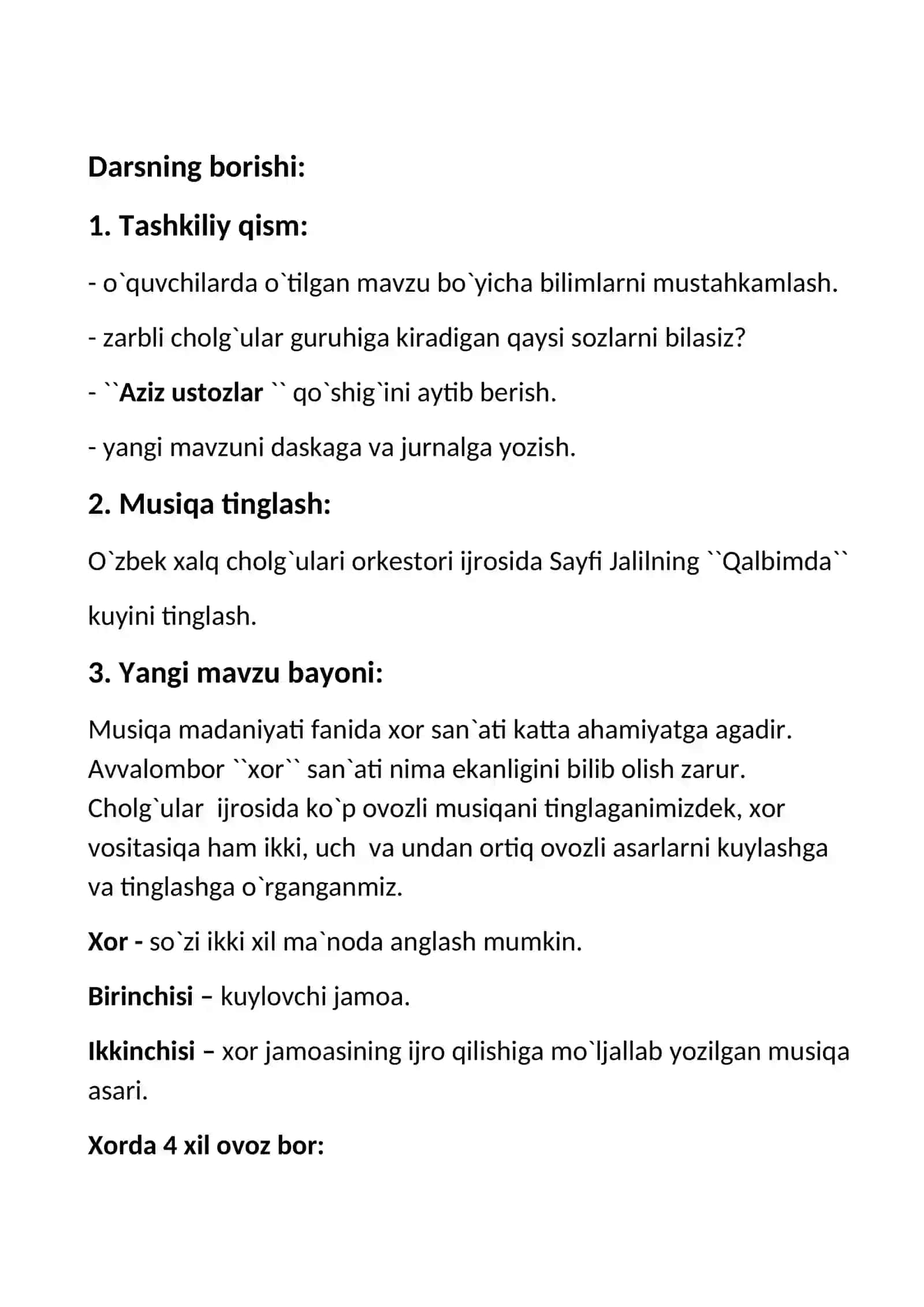 5-sinf Musiqa fanidan Xor san'ati mavzusida dars ishlanma 3