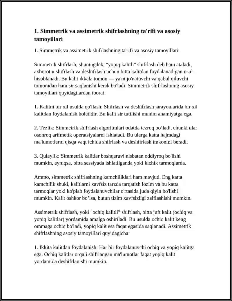 SIMMETRIK VA ASSIMETRIK SHIFRLASH USULLARINING SOLISHTIRMA TAHLILI 3