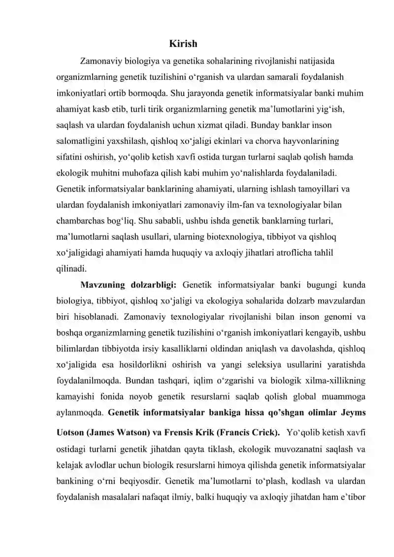 GENETIK INFORMATSIYALAR BANKI kurs ishi 3