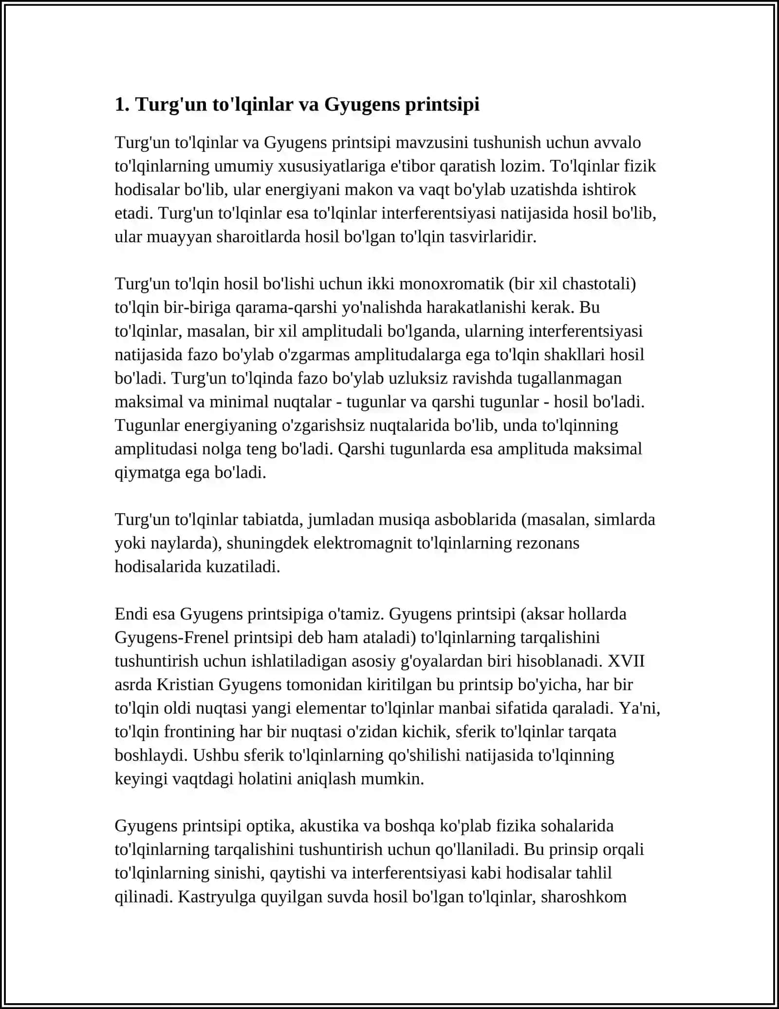 TURG‘UN TO‘LQINLAR. GYUGENS PRINSIPI 3
