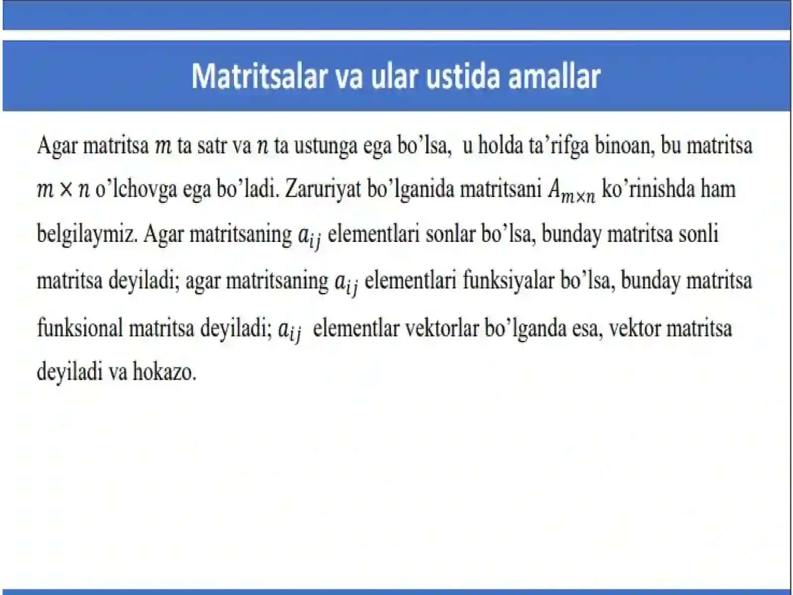 MATRITSALARNI SONGA KO’PAYTIRISH 3