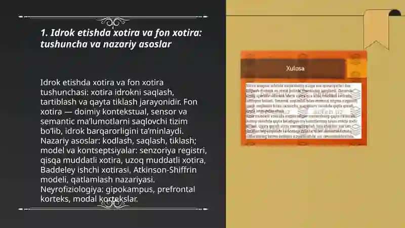 Idrok etishda xotira va fo‘n.xotira patalogiyasi va koprekksiyasi 3