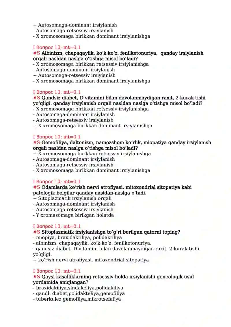 Odam genetikasi metodlari mavzusida test 3