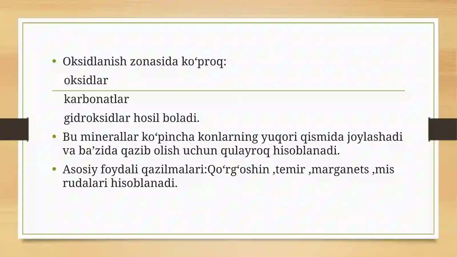 Oksidlanish zonasiga kiruvchi foydali qazilmalar 3