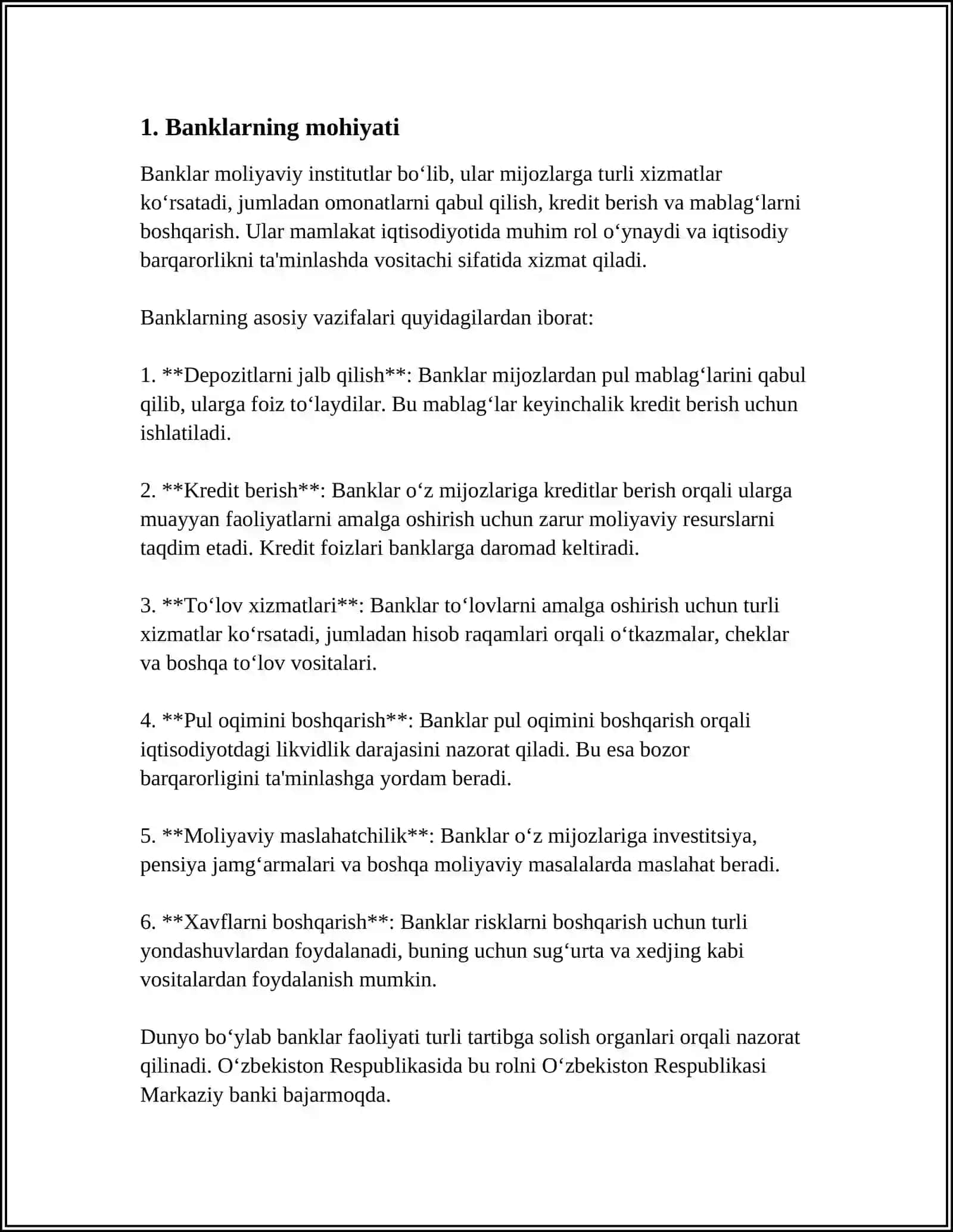 BANKLAR VA ULARNING TURLARI VAZIFALARI 3