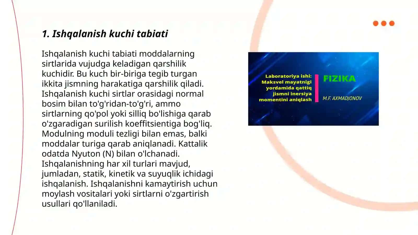 Ishqalanish va inersiya kuchlari 3