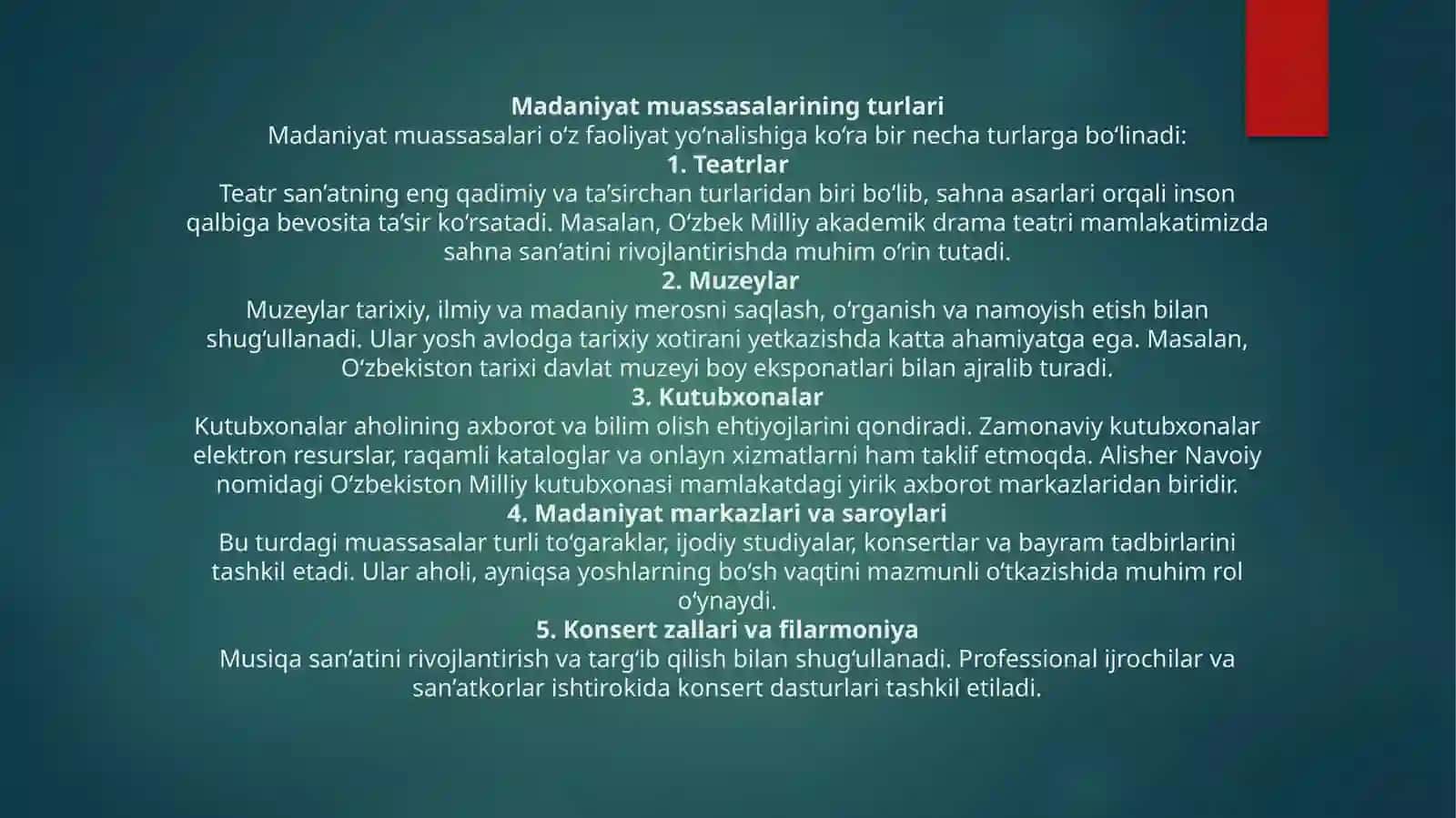 Madaniyat muassasalaridagi ko‘ngilochar markazlar 3