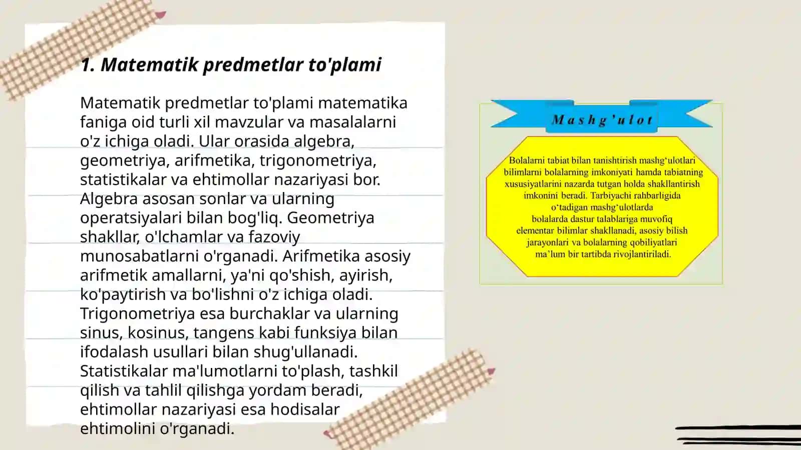 Matematik predmetlar to'plami 3