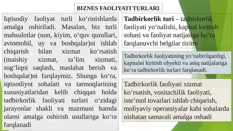 BIZNESFAOLIYATI TURLARI 3