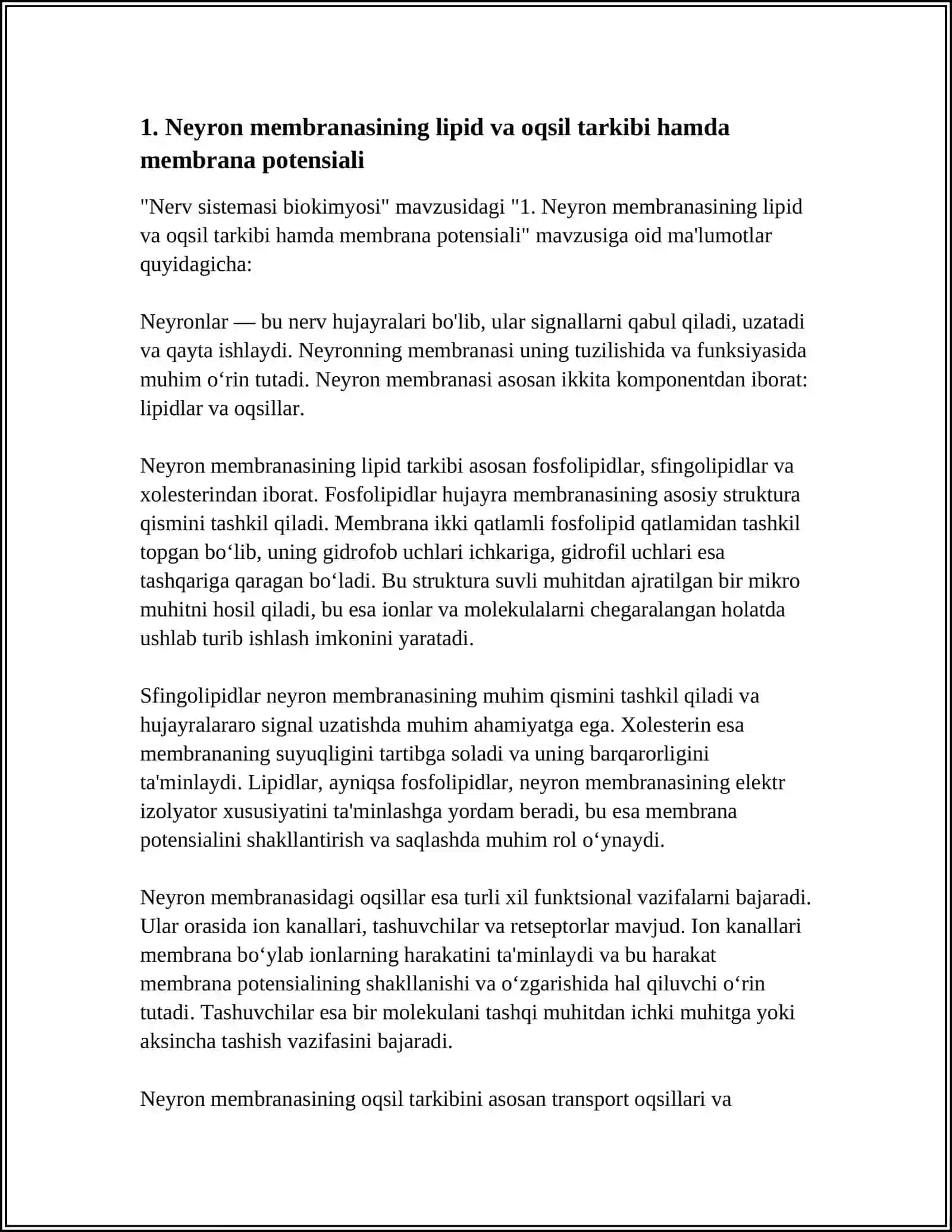 NERV SISTEMASI BIOKIMYOSI 3