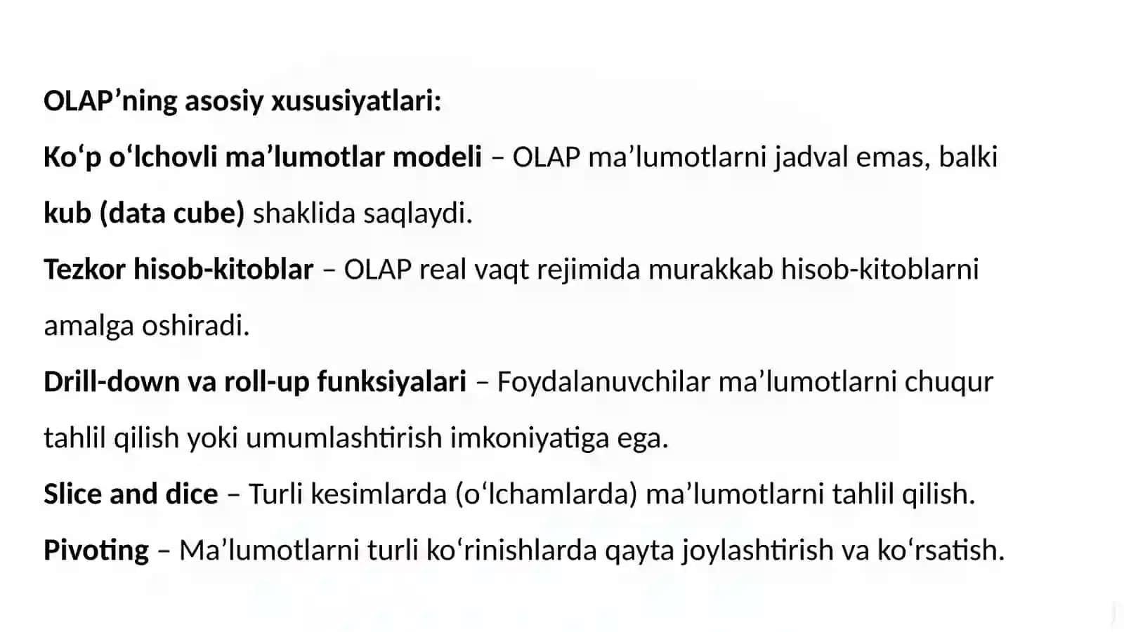 OLAP: Tizimlar va Arxitekturalar 3