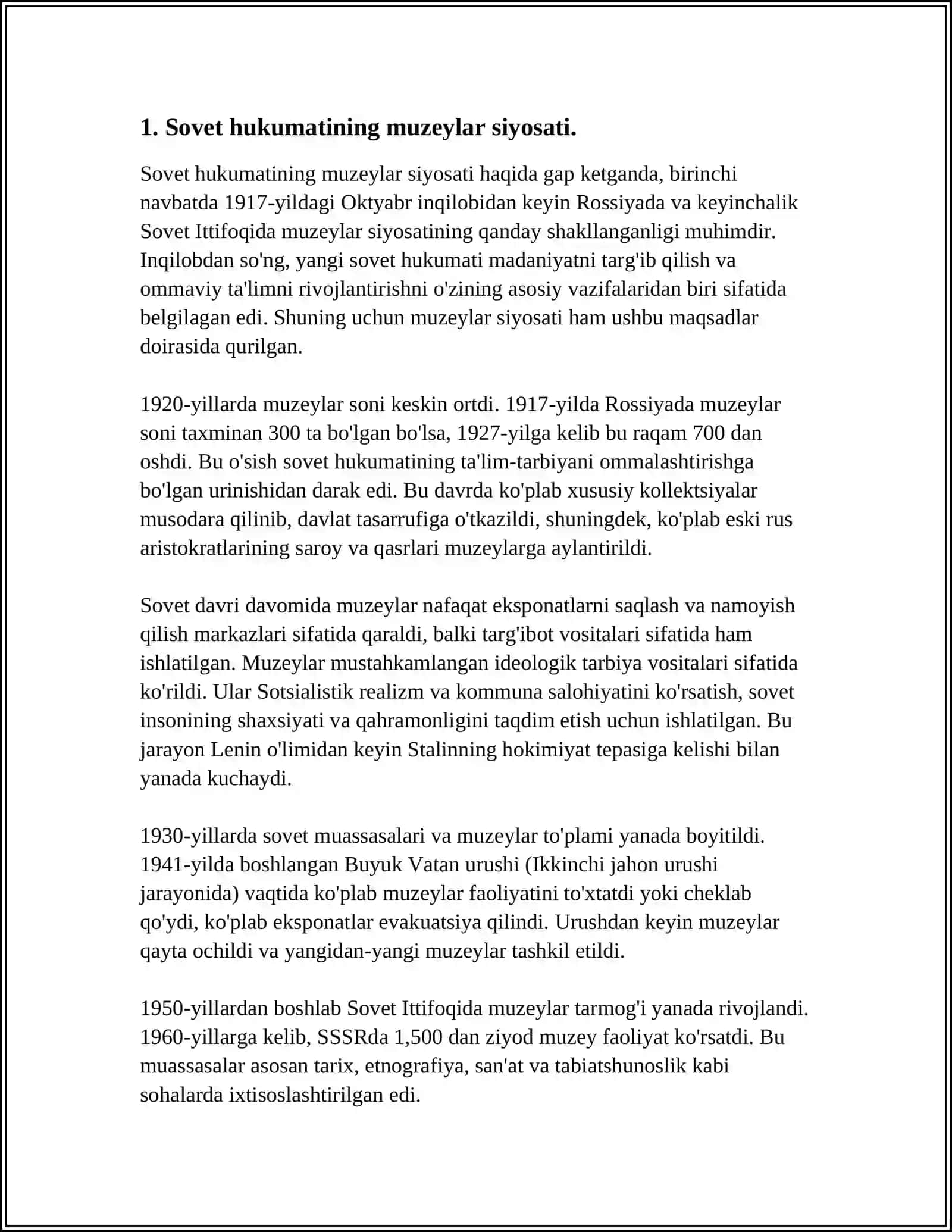 SOVET HUKUMATINING MUZEYLAR SOHASIDA CHORA TADBIRLARI 3