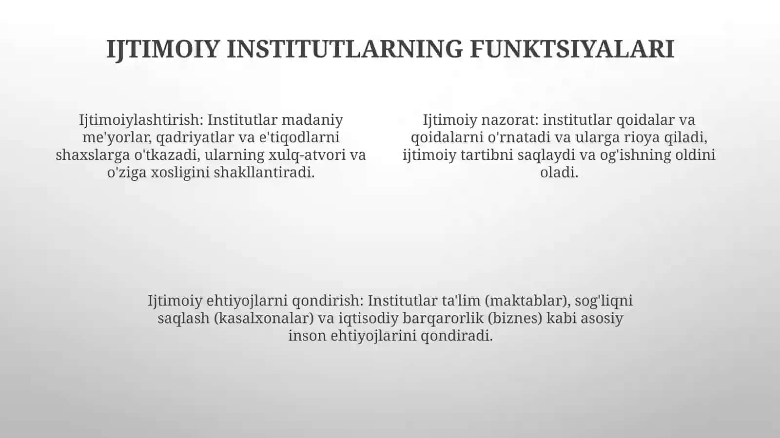 Jamiyat Hayotida Sotsial Institutlarning OʻRni Va RoʻLi 3