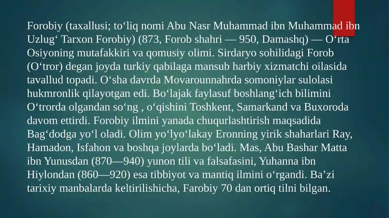 Abu Nasr Muhammad ibn Muhammad ibn Uzlugʻ Tarxon Forobiy 3