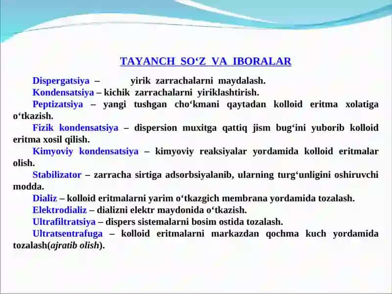 Коллоид Системаларнинг Тайёрлаш ва Тозалаш Усуллари 3