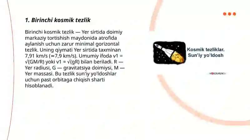 Kosmik tezliklar.Sun'iy yo'ldoshlar 3