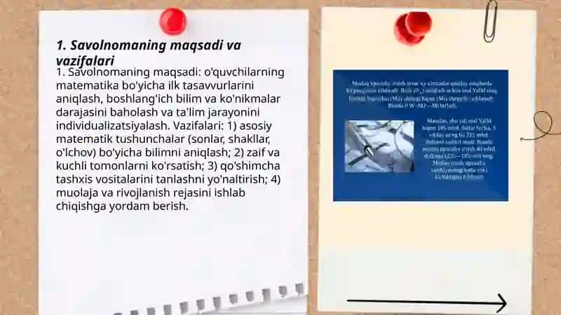 Savolnoma "Matematika bo'yicha ilk tasavvurlarini aniqlash uchun" 3