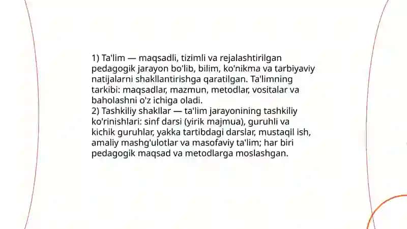 Taʼlimning tashkiliy shakllari va turlari 3