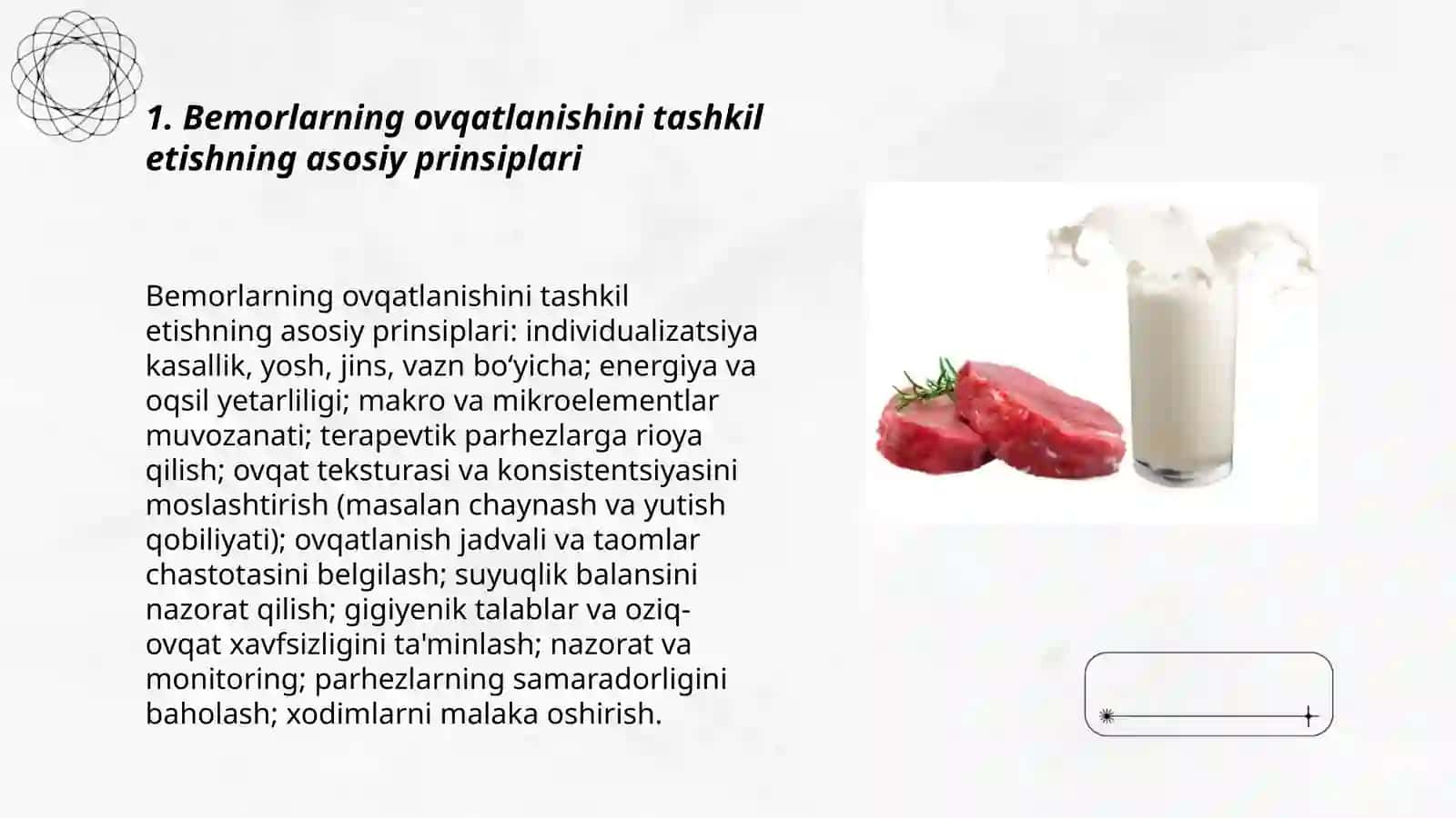 Bemorlarning ovqatlanishini tashkil qilish va uning gigiyenik nazorati: Ovqat mahsulotlarining sifatini gigiyenik baholash, maxsulotlarni ekspertizasi.Sut va gósht ekspertizasi 3