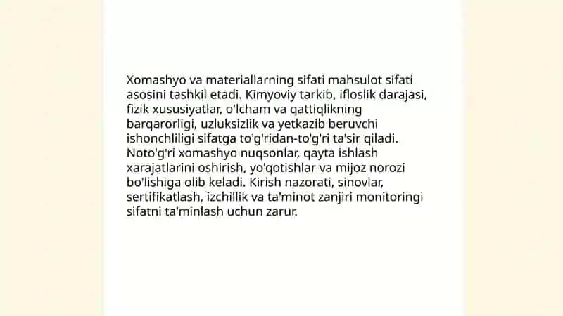 Xomashyo va materiallarning sifati 3