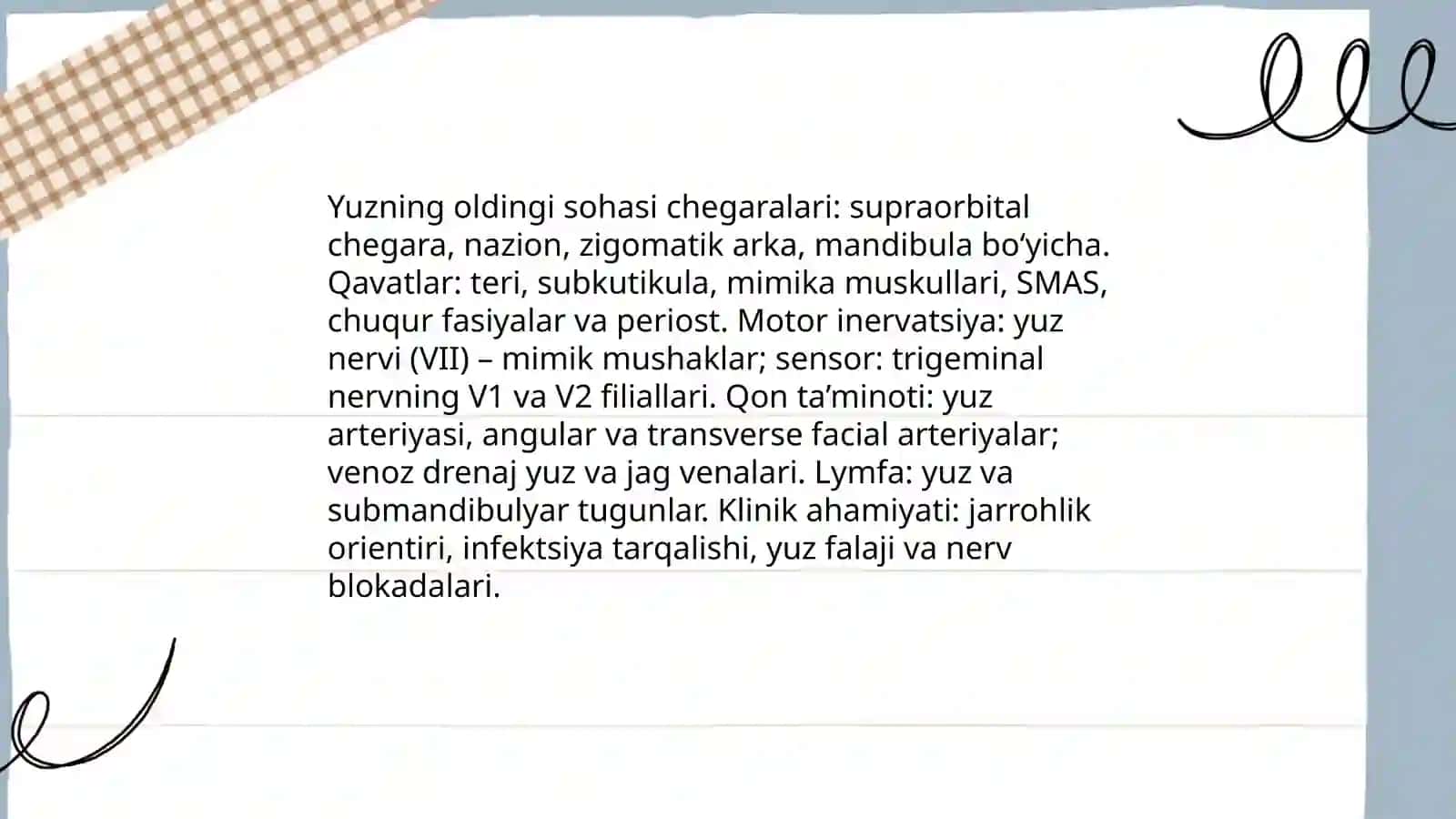 Yuzdng oldingi sohasi Hinik anatomiyasi 3