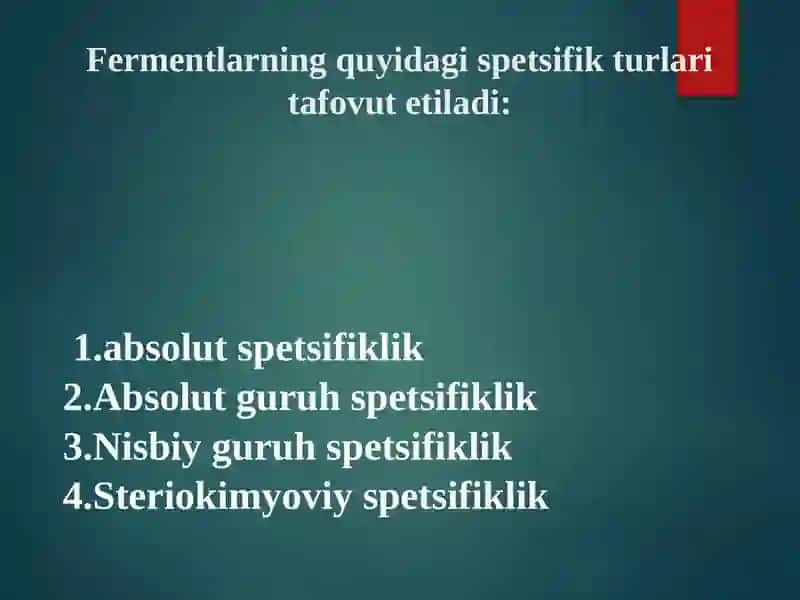 Fermentlarni anorganik katalizatorlardan farqlari 3