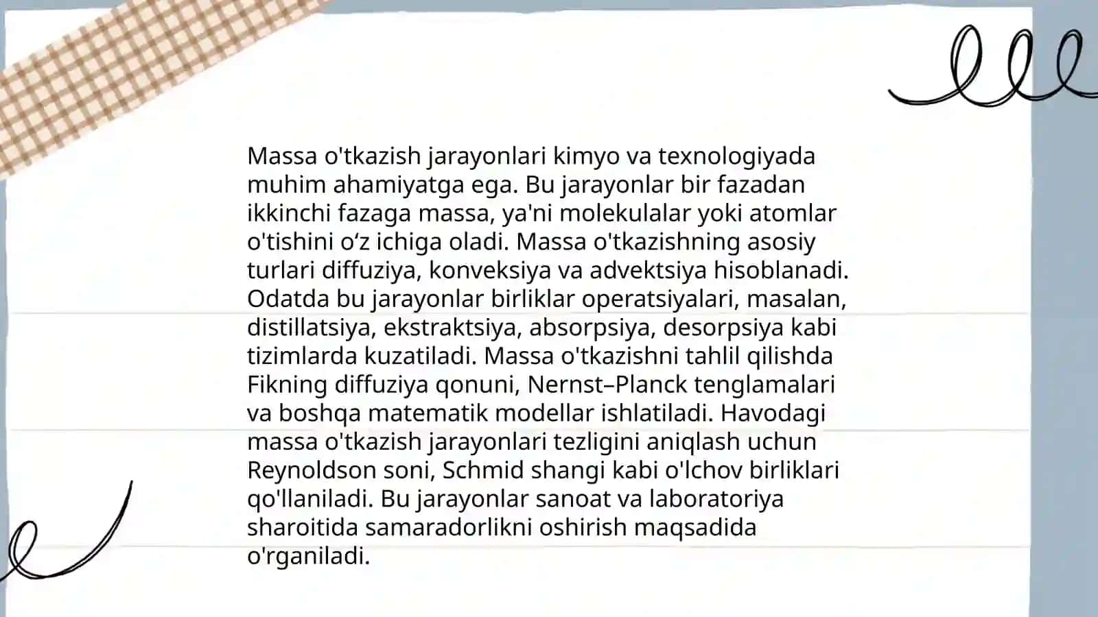 Massa o'tkazishning asosiy qonunlari 3