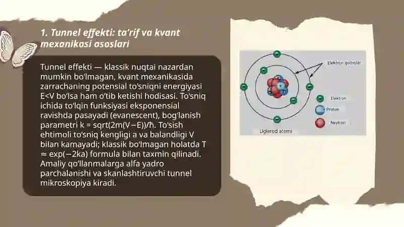 Tunnel effekti va uni tushuntirish. Kimyo 3