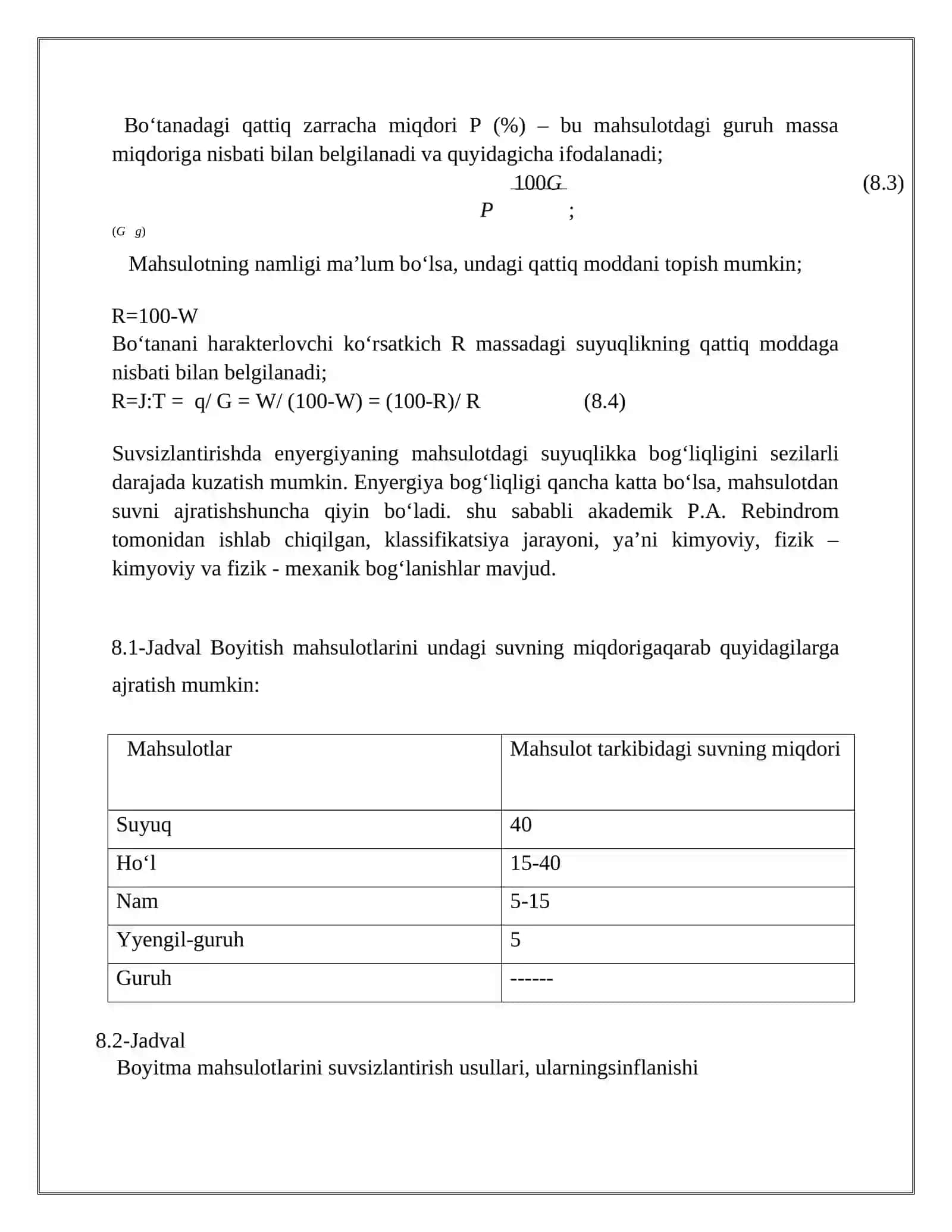 Suvsizlantirish usulllarining qisqacha tasnifi 3