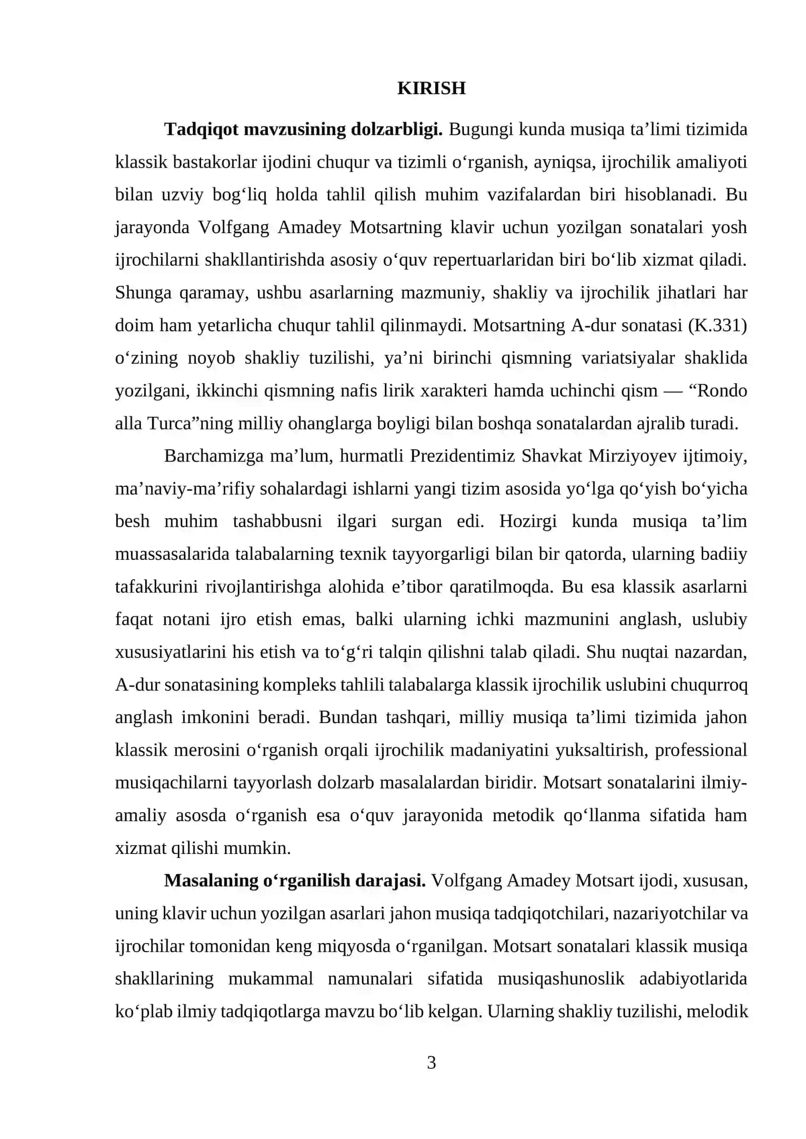 V A Motsartning klavir uchun sonatalari a dur sonatasi asosida 3