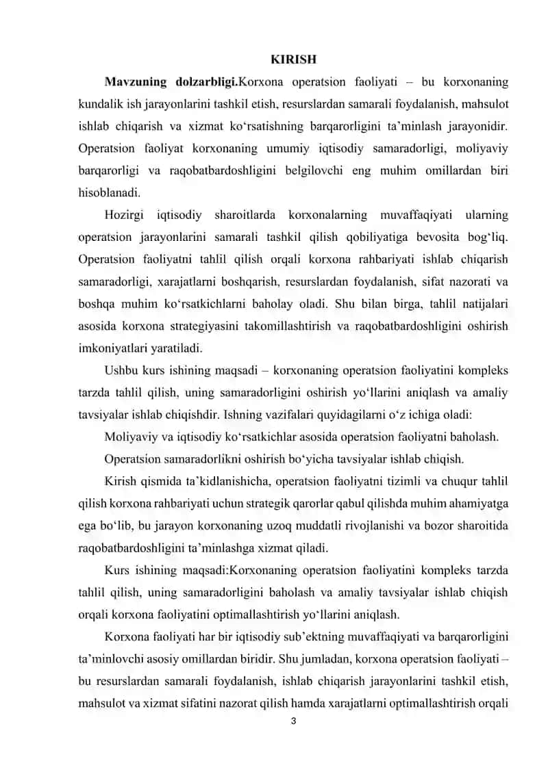 KORXONA OPERATSION FAOLIYATI TAHLILI. 3