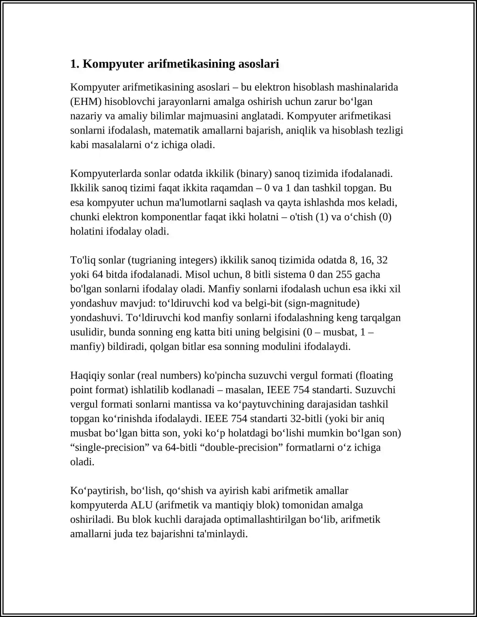 Kompyuter arifmetikasining asoslari 3