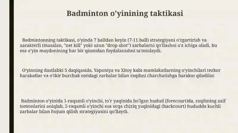 Badminton o'yin taktikasi 3