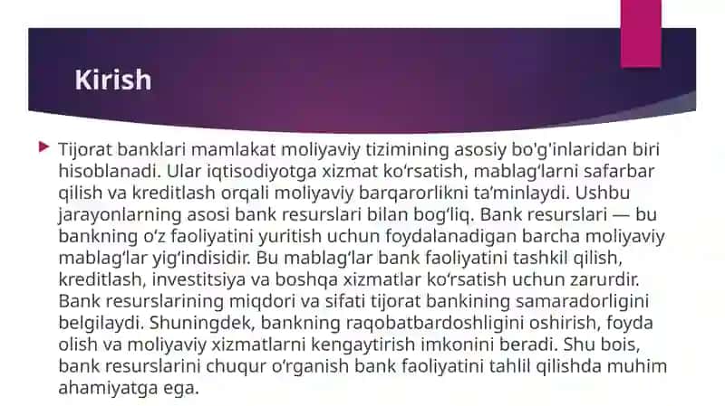 Tijorat banklarining resurslari, ularning tarkibi va tavsifi 3