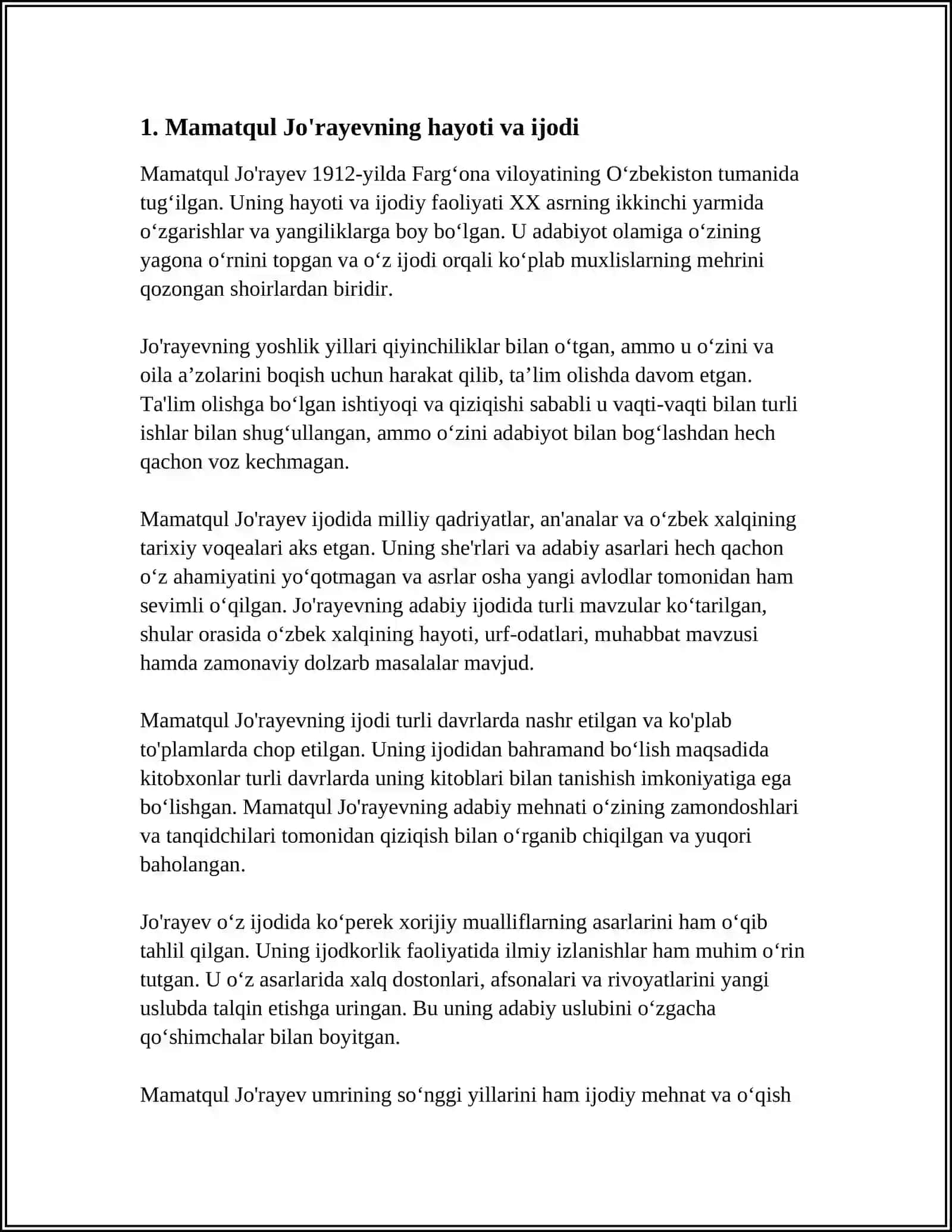 MAMATQUL JOʻRAYEV HAQIDA REFERAT 3