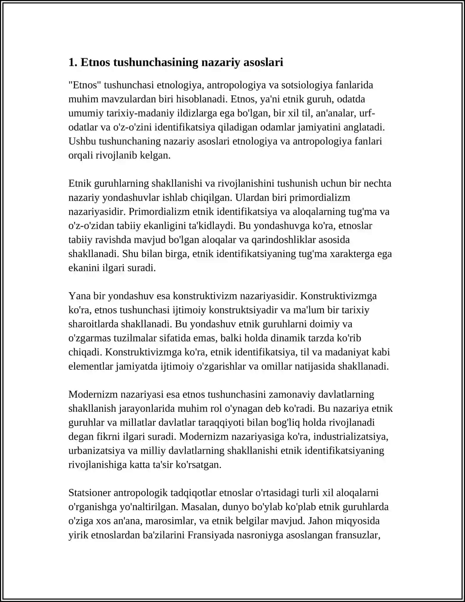 ETNOS VA MILLAT TUSHUNCHALARINING QIYOSIY TAHLILI. MILLAT XARAKTER VA ETNIK IDENTIKLIK 3