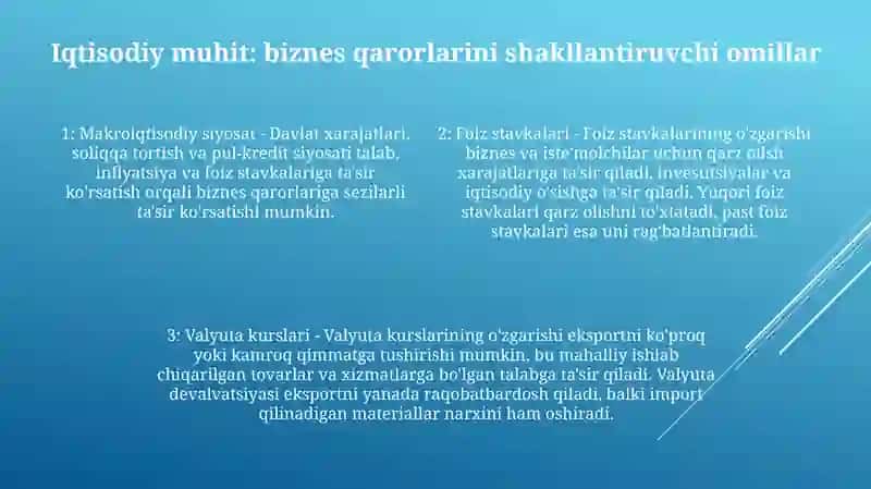 Biznes Yuritishda Iqtisodiy Omillar 3