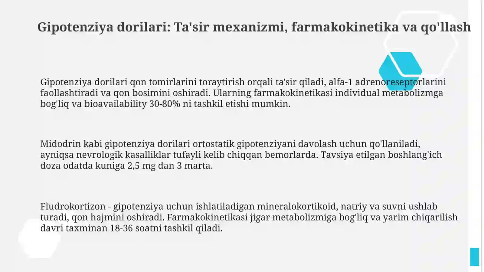 Gipotenziv, gipertenziv va diuretik vositalar 3