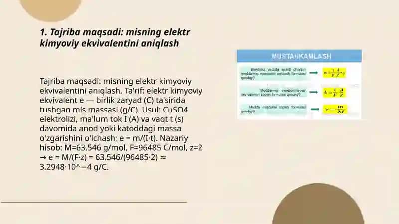 Misning elektr kimyoviy ekvivalentini aniqlash 3