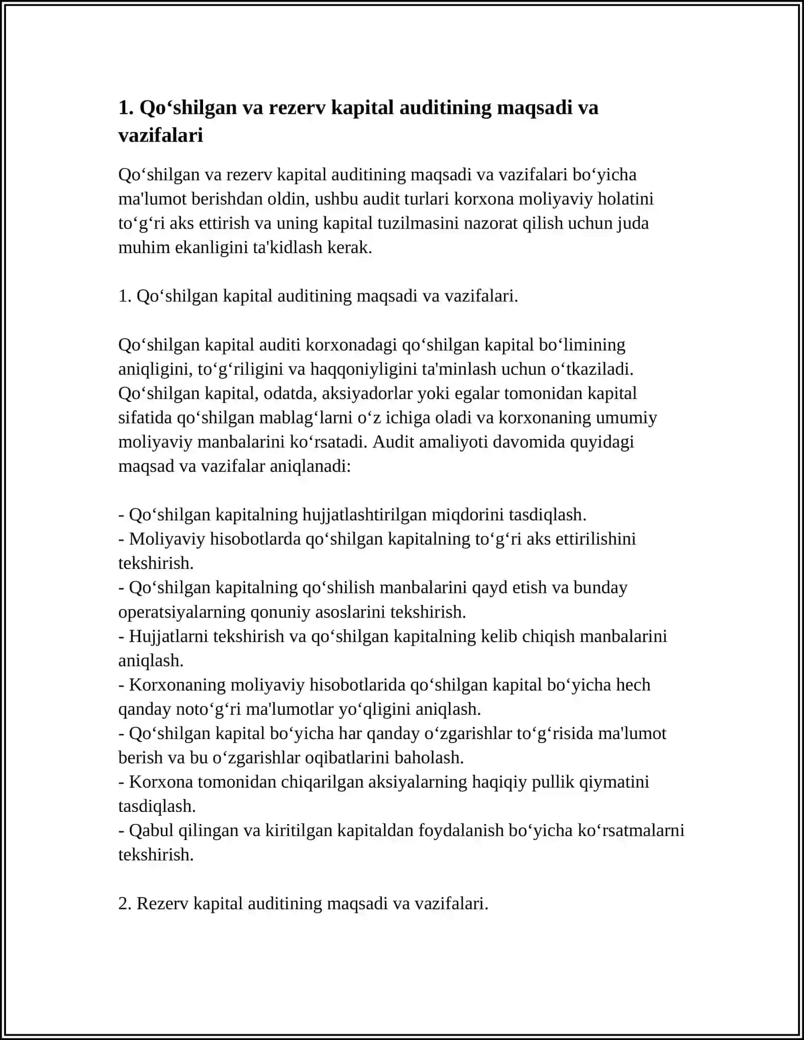 QO‘SHILGAN VA REZERV KAPITALI AUDITINI O‘TKAZISH TARTIBI 3