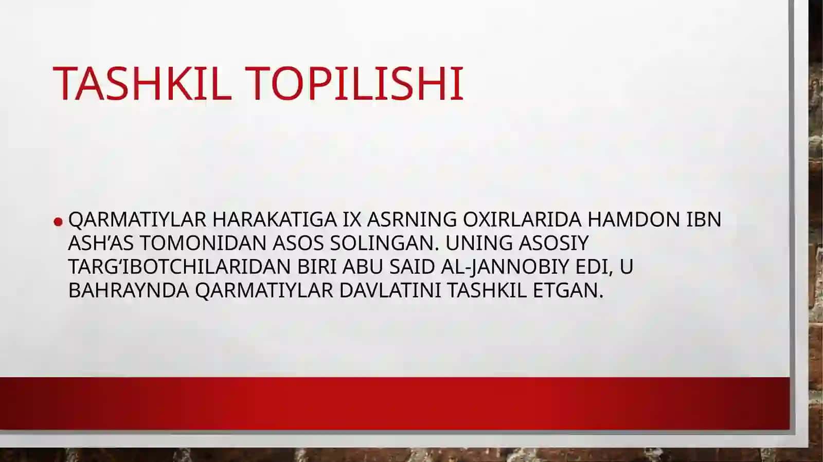 QARMATIYLAR VA ARZAQIYLAR TASHKIL TOPISHI VAGʻOYALARI 3