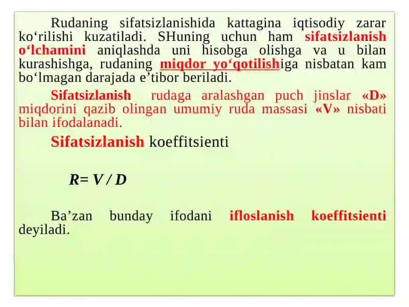 Rudani qazib olishda sifat yo‘qotilishinianiqlash 3