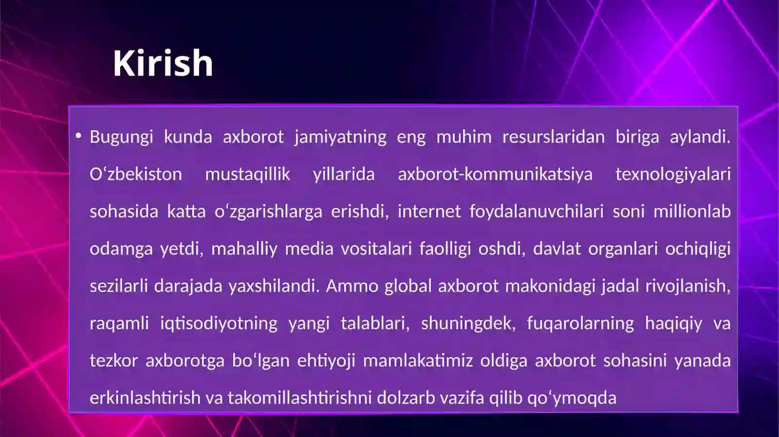 Axborot sohasini erkInlashtIrish va takomillashtIrish istIqboLLarI 3