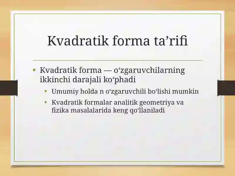 Kvadratik formava uning matritsa ko‘rinishi 3