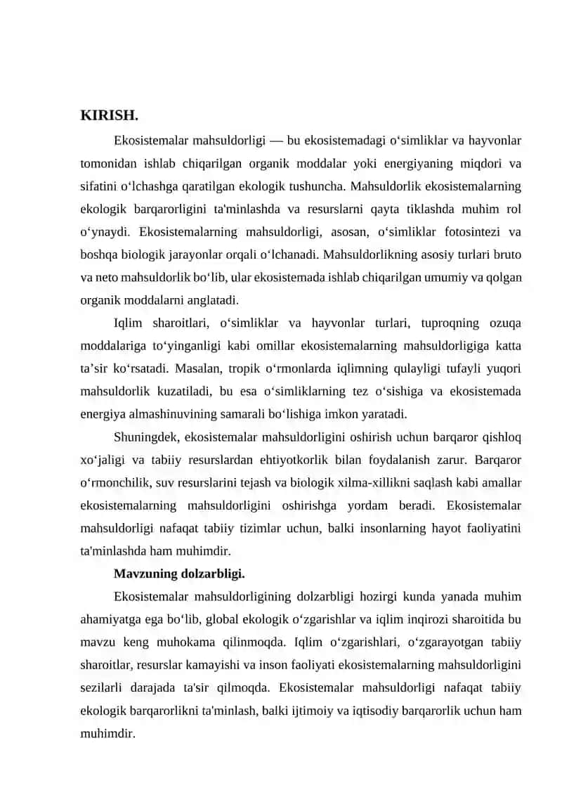 Ekosistemalar mahsuldorligi kurs ishi 3