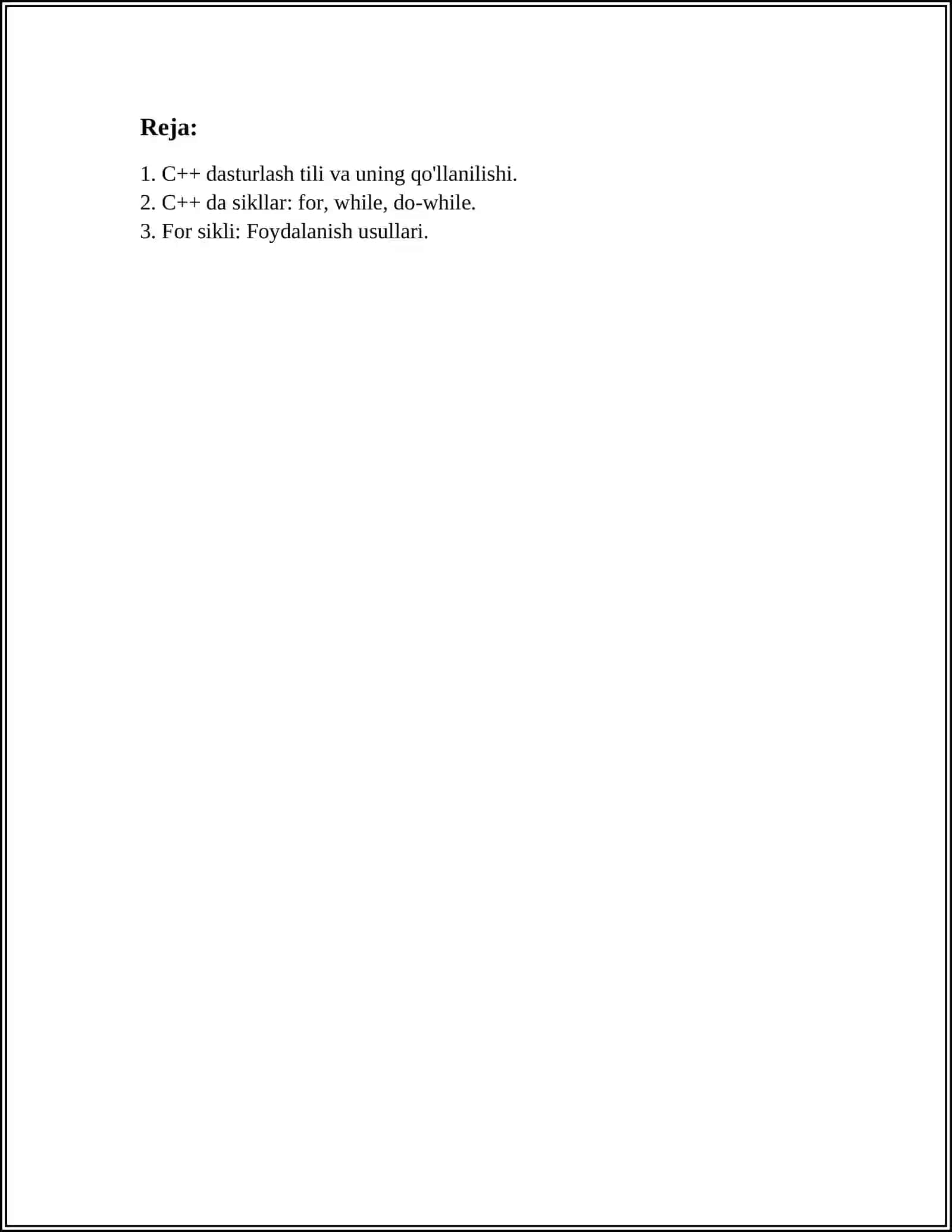 C++DA SIKLLARNI ICHMA ICH QO‘LLASH, BREAK VA CONTINUE OPERATORLARI 3