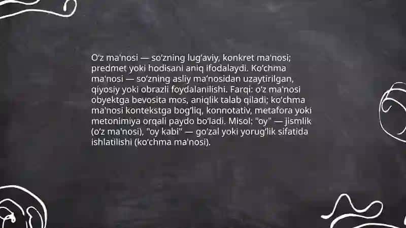 Soʻzning oʻz va koʻchma ma'nolari 3
